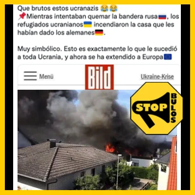 Quiere quemar una bandera Rusa y Quema su casa.