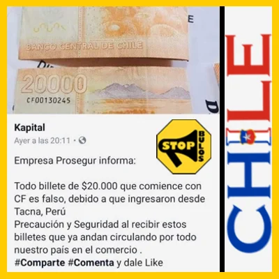 América Latina. – Chile – Billetes Falsos de 20.000￼