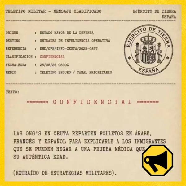 No, el Ejército no ha difundido un teletipo que acusa a las ONG de enseñar a ocultar la edad